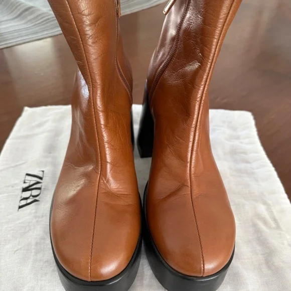 ZARA Leather Platform Heeled Anke Boots - EU 40 (fits like 39/9) - Picture 7 of 7
